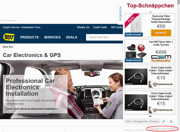 Ads by Counterflix sprinkled across a web page