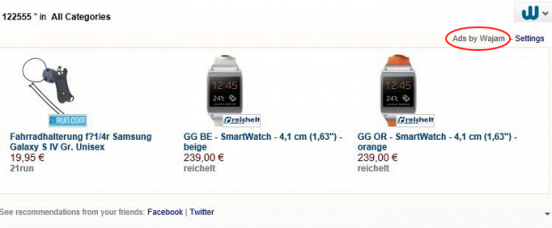 Unwanted ads displayed by Wajam app Unwanted ads displayed by Wajam app