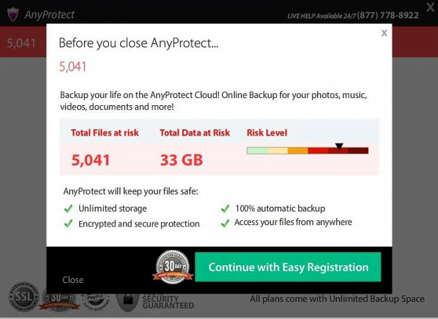 Intrusive promotion tactics of AnyProtect Online Backup Intrusive promotion tactics of AnyProtect Online Backup