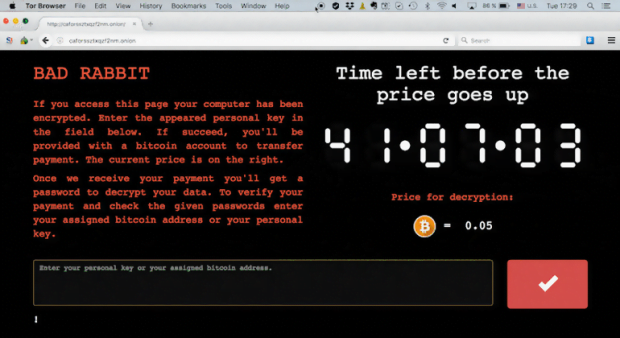 Bad Rabbit’s Tor based decryption service page