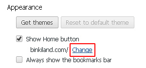 Select Show Home button and click Change under Appearance section