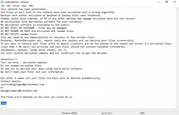 ClopReadMe.txt ransom note