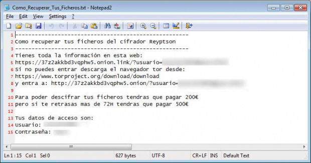 Reyptson virus drops Como_Recuperar_Tus_Ficheros.txt ransom how-to