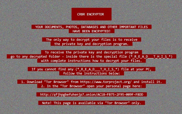 CRBR Encryptor desktop wallpaper with ransom instructions CRBR Encryptor desktop wallpaper with ransom instructions