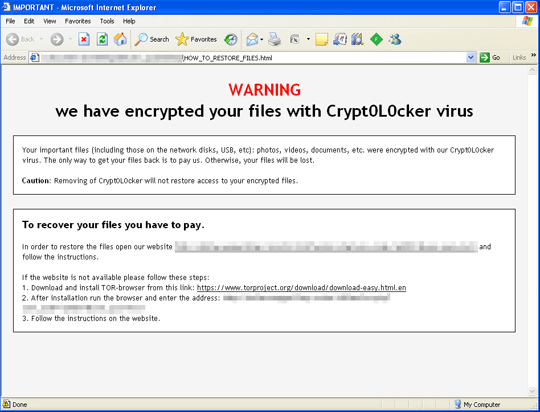 Ransom instructions provided by TorrentLocker Ransom instructions provided by TorrentLocker