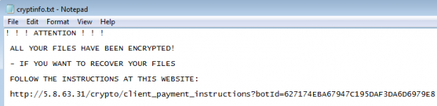Cryptinfo.txt document with recovery instructions