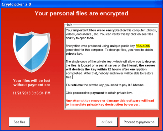 Main interface of CryptoLocker ransomware Main interface of CryptoLocker ransomware