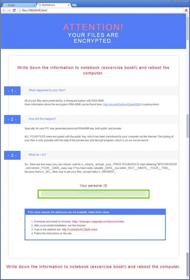 Notification about the fact of data encryption Notification about the fact of data encryption