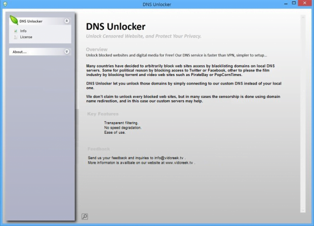 Main pane of DNS Unlocker Main pane of DNS Unlocker