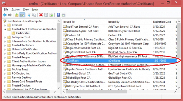 Pre-installed eDellRoot certificate can lead to serious privacy issues Pre-installed eDellRoot certificate can lead to serious privacy issues