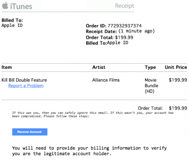 Fake iTunes Store receipt email Fake iTunes Store receipt email