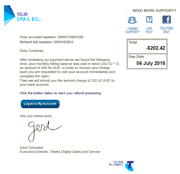 Fake Telstra refund email Fake Telstra refund email