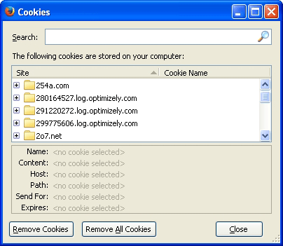 Remove all or individual cookies in Firefox