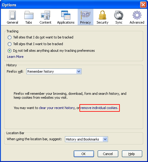 Select the Remove individual cookies option