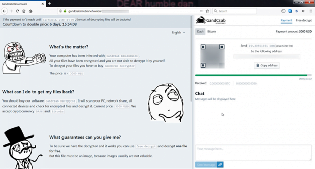 GandCrab v5.0.4 ransomware payment page