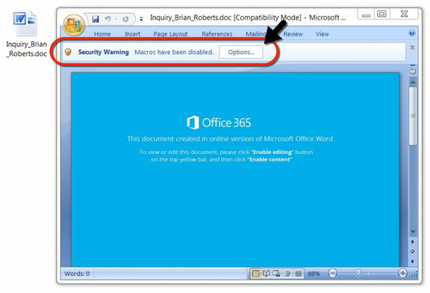 Contagious .doc email attachment engaging the macros trick to install GandCrab 5.2