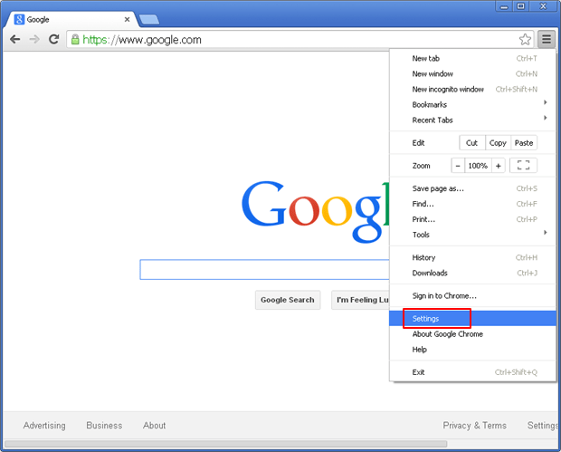 Go to Chrome settings