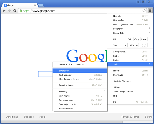 Enter Extensions interface in Chrome