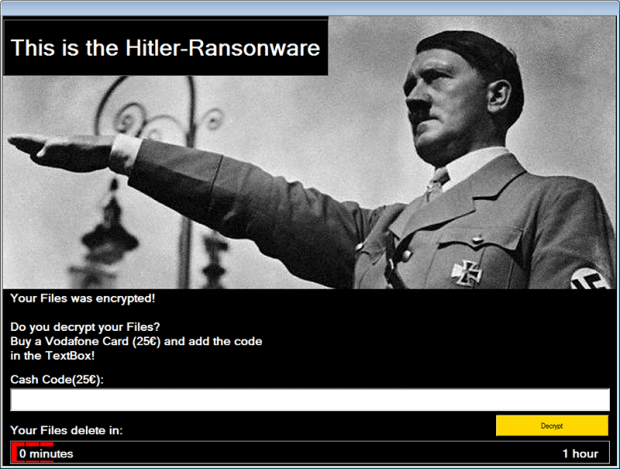 The verbose Hitler-Ransomware warning screen The verbose Hitler-Ransomware warning screen