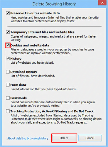 Delete cookies and website data