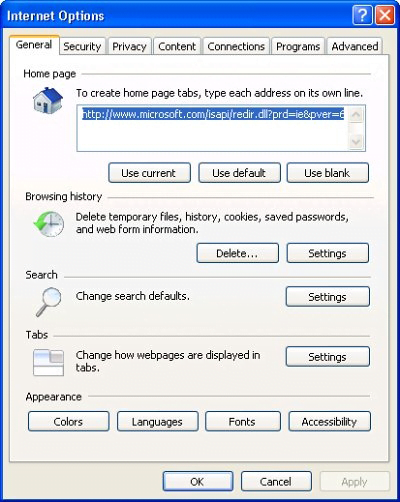 Set IE homepage