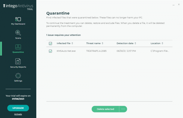 Quarantine screen