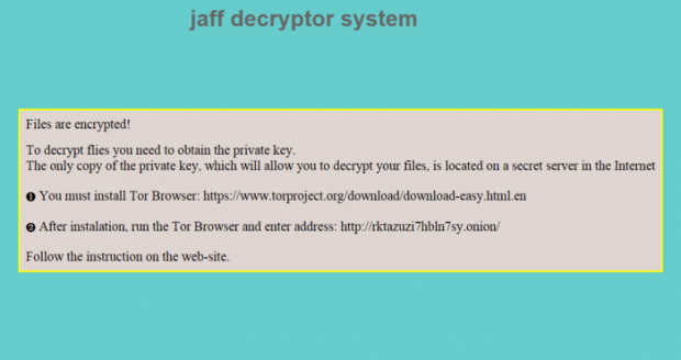 Jaff ransomware warning message Jaff ransomware warning message