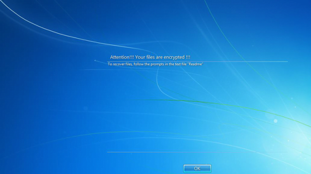 Windows logon screen with LockCrypt ransomware warning Windows logon screen with LockCrypt ransomware warning
