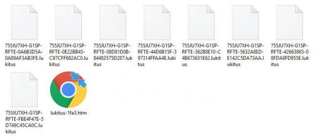 Lukitus ransom note and encrypted .lukitus extension files inside a folder Lukitus ransom note and encrypted .lukitus extension files inside a folder