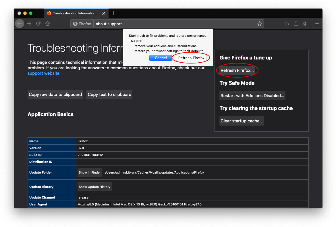 Refresh Firefox on Mac
