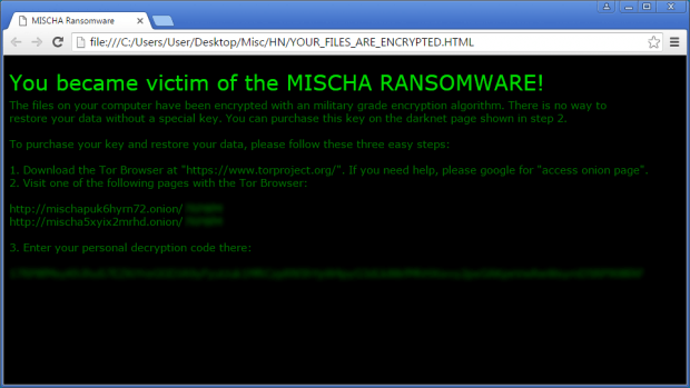 Decryption steps imposed by Mischa ransomware
