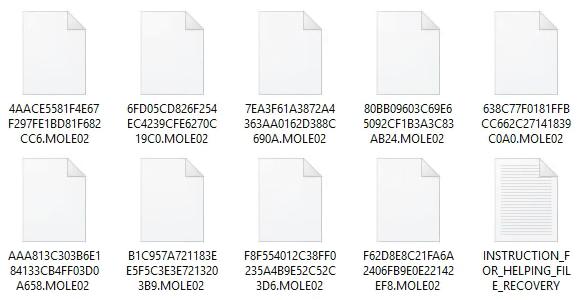 .MOLE02 extension files and ransom note added by the ransomware .MOLE02 extension files and ransom note added by the ransomware