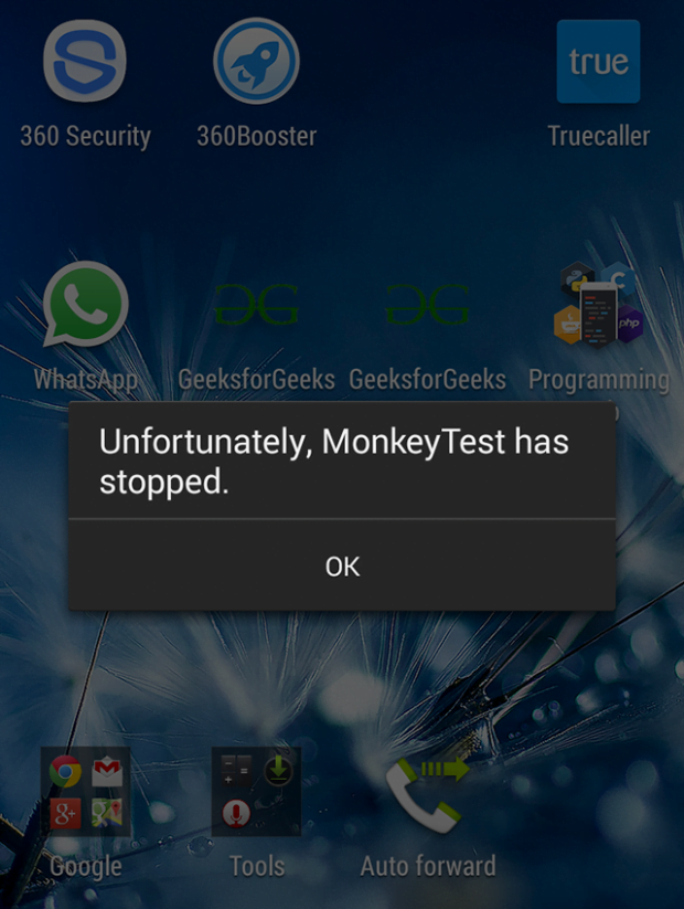 Monkey Test error notification Monkey Test error notification