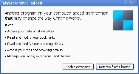 Permissions of MySearchDial extension in Chrome Permissions of MySearchDial extension in Chrome