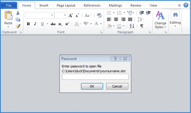 Password prompt to open the .dot file Password prompt to open the .dot file
