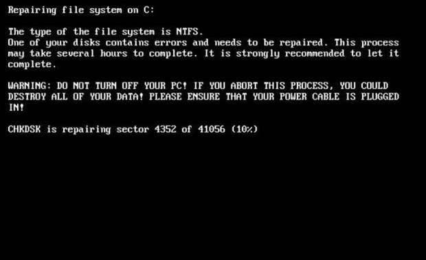 Phony CHKDSK screen Phony CHKDSK screen