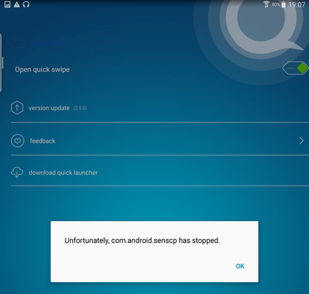 Quick Swipe popup error Quick Swipe popup error