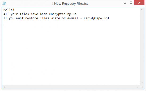 ! How Recovery Files.txt ransom note by Rapid ransomware ! How Recovery Files.txt ransom note by Rapid ransomware