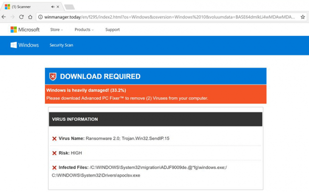 Ransomware 2.0; Trojan.Win32.SendIP.15 scam popup