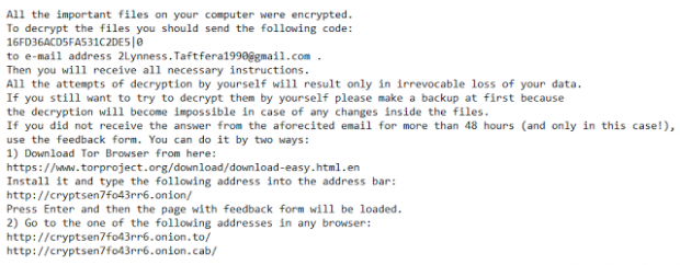 Contents of README.txt file dropped by No_more_ransom virus Contents of README.txt file dropped by No_more_ransom virus