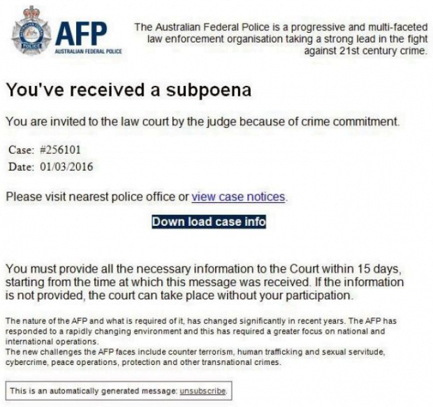 Rogue AFP email about inexistent subpoena Rogue AFP email about inexistent subpoena