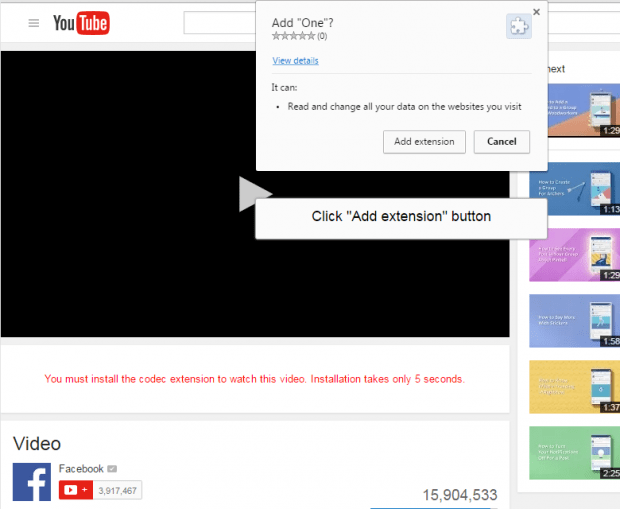 Rogue Chrome extension installation prompt