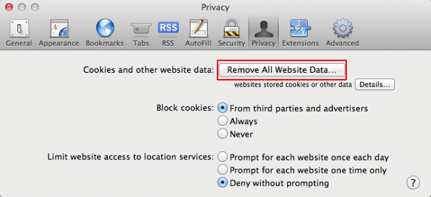 Click the Remove All Website Data button