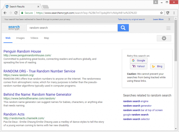 Redirect to searchencrypt.com in action