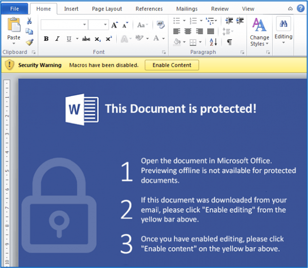 Security Warning asking a victim to enable macros in Word Security Warning asking a victim to enable macros in Word