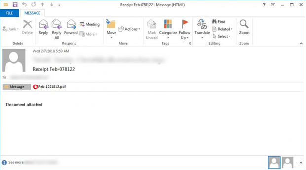 Spam email spreading the GandCrab ransomware