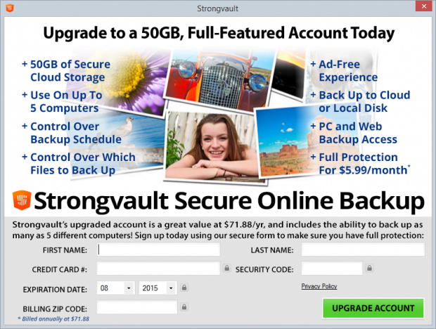 Strongvault features free online backup but makes the system unstable Strongvault features free online backup but makes the system unstable