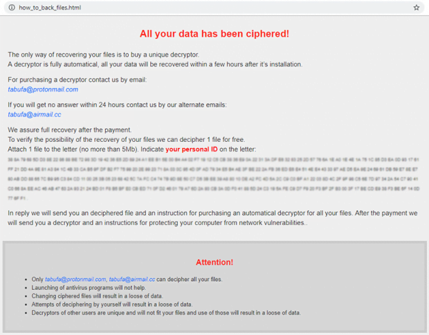How_to_back_files.html rescue note created by Tabufa ransomware