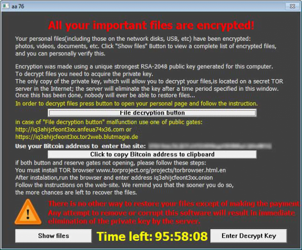 TeslaCrypt application GUI TeslaCrypt application GUI