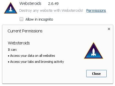 Websteroids browser add-on's permissions Websteroids browser add-on's permissions